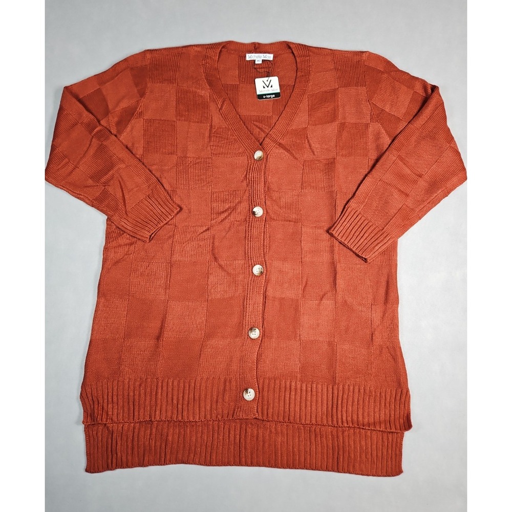 Michelle Mae Womens Rust Red Button Front Cardigan Sweater Size XL NWT